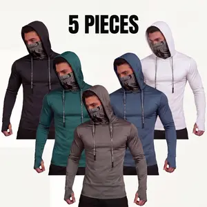 Men's 5-Pack UPF 50+ Sun Protection Sporty Sports Tops, Quick-Dry Long-Sleeve Hoodie with Face Cover & Thumb Holes for Fishing & Outdoor Activities