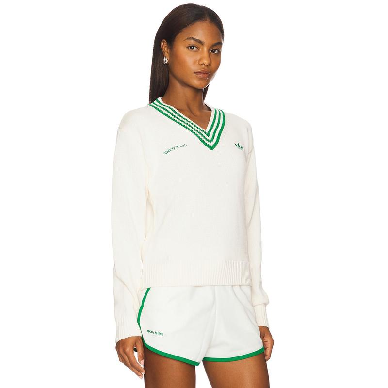 adidas Originals x Sporty & Rich Sweater in Off White & Green