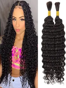 Human Braiding Hair For Boho Braids Human Curly Boho Hair For Braiding Knotless Deep Wave Bulk Bohemian 2 Bundles/Pack Natural Color Raw Human Hair