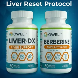 Oweli Liver Reset Protocol - Liver-DX + Berberine HCl with Milk Thistle & Herbal Liver Support Formula for Natural Cleanse & Daily Wellness (30-Day System)
