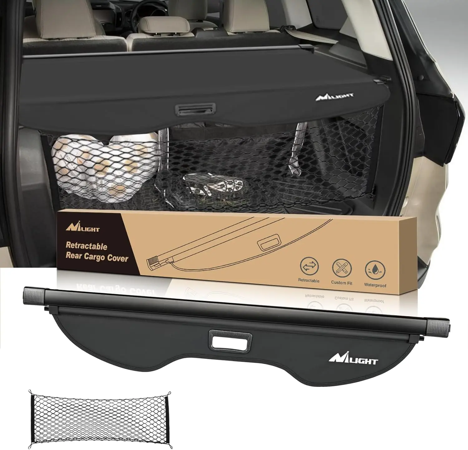 Nilight Custom Fit Retractable Security Shade Trunk Cargo Cover with Storage Net, Portable Handle, Snap Install, Superior Durability, Shields Valuables, Prevents Luggage Sliding, Privacy Guard, Clean Look Car Accessory for 2013-2019 Ford Escape