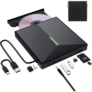 External CD/DVD Drive for Laptop, USB 3.0 DVD Player with 4 USB Ports & 2 TF/SD Card Slots, Portable CD/DVD +/-RW Drive Burner Reader Writer for Desktop PC Windows 11/10/8/7 Linux  OS