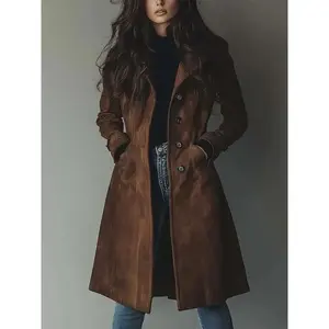 Women Coat Vintage Pocket Single Breasted Long Sleeve Outerwear Windbreaker Fall Outdoor Female Jacket Can be used with raincoat