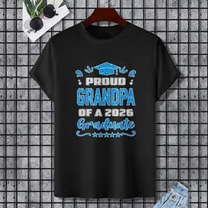 Proud Grandpa of a Class of 2026 Graduate Shirt Family T-Shirt, 100% Cotton, Single Side Printed, Black Short Sleeve T-shirt, Gift for Family Friends, S-XXXL, 1 pc, Fabric Weight 180g