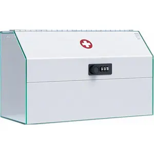 Secure Steel Wall Cabinet with Combination Lock - Lockable Medicine Organizer - Wall Mount First Aid Storage - Metal Medical Box - Reusable, Durable White Cabinet for Bathroom or Kitchen