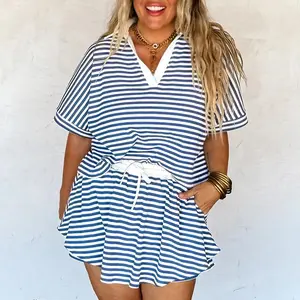 Short Sleeve Collared V Neck Top Plus Size Skort Set Two Piece Set Matching Outfit