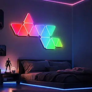 ARCH Triangular LED Wall Panels 10-Pack RGB Smart Modular Light Tiles with App Remote Music Sync, Acrylic Honeycomb Gaming Lights for Game Room Bedroom Living Room Decor, USB Powered DIY Adhesive, White, White Color Options, Acrylic Material