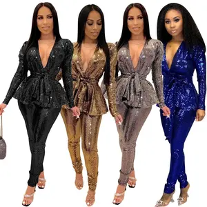 Metallic Peplum Suit Set