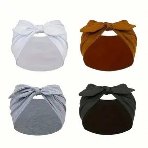 4 PCS Elegant Solid Color Hair Tie & Headband Set – Soft Elastic Bow Design for Women, Comfortable Hair Accessories for Daily Wear, Vacation, Yoga & Casual Outfits