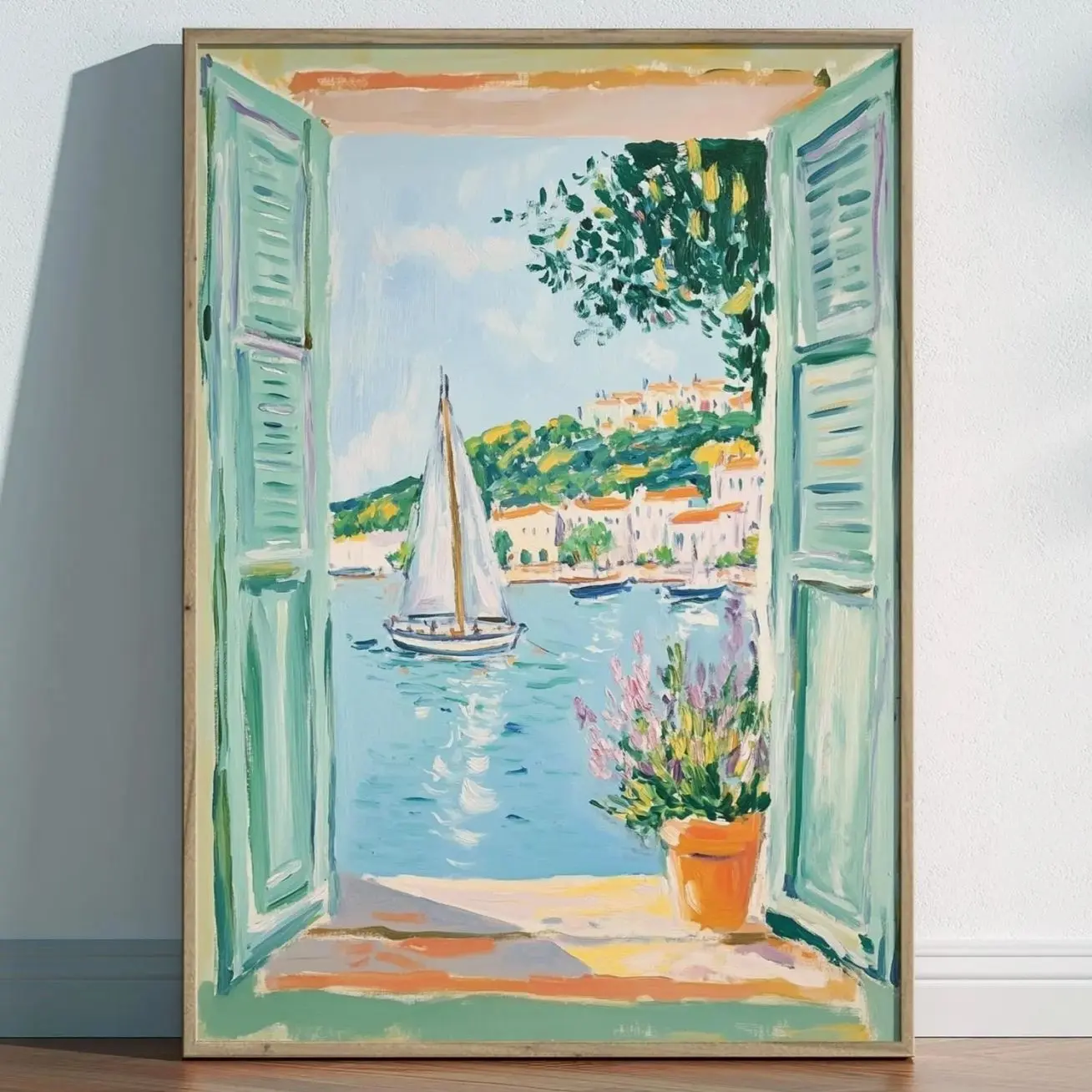 Matisse Inspired Open Window Poster Coastal Sailboat French Riviera Print X