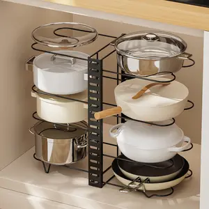 Adjustable Multi-Layer Frying Pan Lid Rack for Kitchen Counter, Space-Saving and Stylish Storage Solution for Cookware
