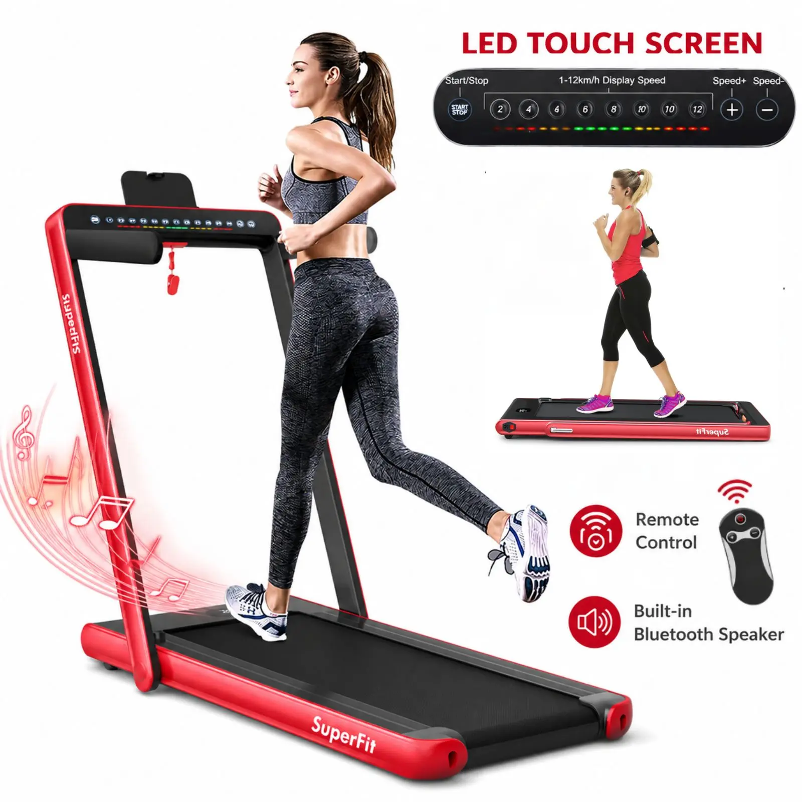 COSTWAY 7.5MPH Folding Treadmill, Dual Display Foldable Treadmill for Home with Remote/Smart App Control, Portable Compact Treadmill for Office Under Desk, Folding Running Machine for Small Spaces, Walking Pad