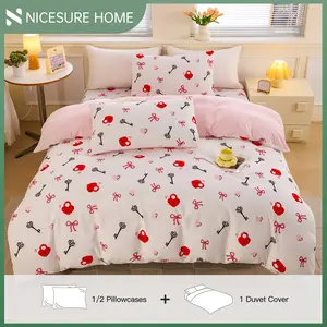 Nicesure 2/3pcs Love Lock & Key Print Duvet Cover Set, Cute Bedding with Button Closure, Fits Twin to King Size, for Home & Dorm Use