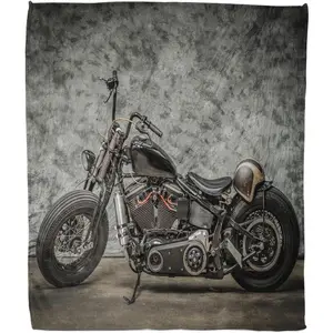 Home Decor Throw Blanket, Vintage Motorcycle Cool Classic Motorbike Warm Soft Cozy Flannel Bed Blankets for Bed, Couch, Sofa and Chair, All Seasons Suitable, 80x60 inches