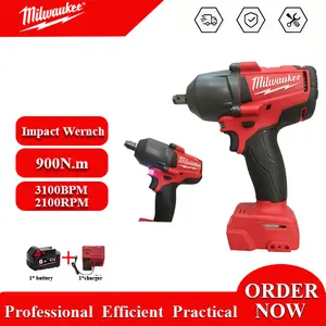 Milwaukee M18 Brushless Cordless 1/2" Impact Wrench - 900N.m Max Torque, 2100RPM No-Load Speed, 3100BPM Impact Rate, Tool Only or Kit with 1 Battery & Charger for Heavy Duty Automotive Repair and Maintenance