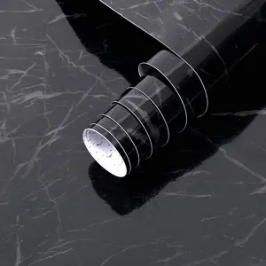 Black Marble Pattern Self-Adhesive Wallpaper Contact Paper 11.8" x 100"
