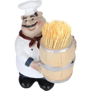 Chef Figurines Toothpick Holder, Resin Toothpick Dispenser with Italian Chef Statue for Kitchen Counter Restaurant Coffee Shop Decor