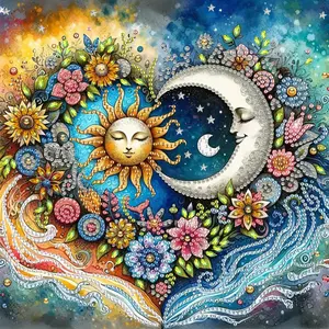1pc DIY Diamond Painting Kit, 30x30cm Sun Moon Flower Design, No Frame Art Embroidery Cross Stitch, Wall Decor for Bedroom Office Living Room