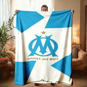 Marseille Team Logo Flannel Throw Blanket, Large Size, Soft Lightweight Warm, Perfect for Bed Sofa Office Camping Travel, Spring Best Gift