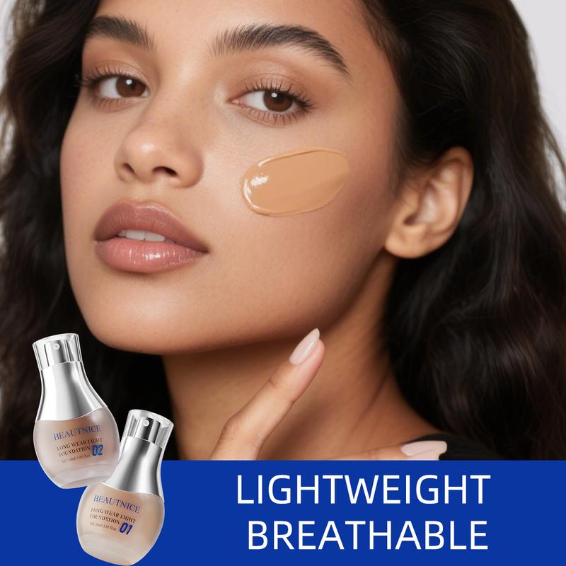 BEAUTNICE Long Wear Light Foundation, Available in Shades 01 and 02, 30ml, Long-Lasting Formula for a Flawless All-Day Look