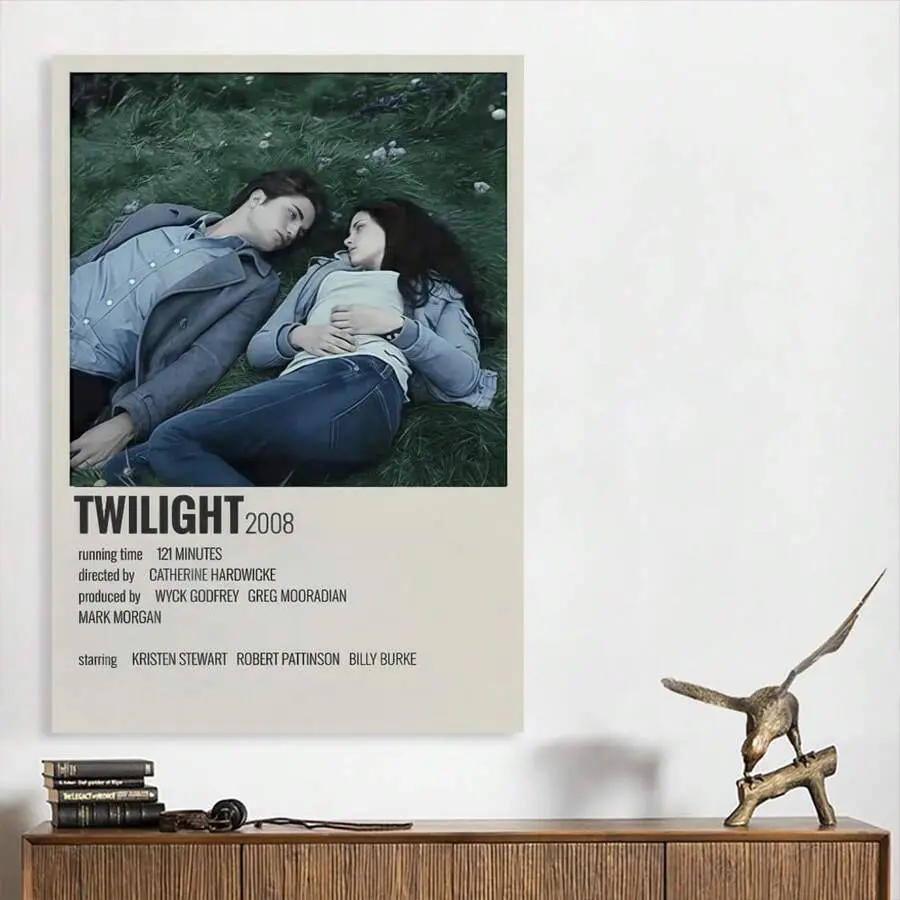 2008 Twilight Minimalist Art Canvas Poster Print - Edward & Bella Meadow Scene, Artistic Wood Framed/Unframed Vampire Film Artwork, Home Decor Supplies for Bedroom Fan Decoration, Wall Hanging Photo