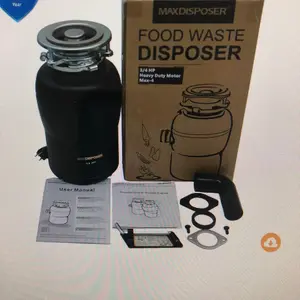 Garbage disposal 3/4 HP quiet food waste disposer with stopper power cord easy install AC motor unit continuous feed plug in stainless steel