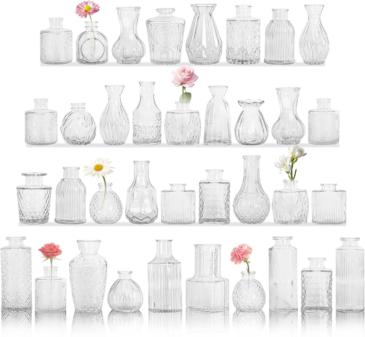 Set of 36 Glass Bud Vase Set, Small  Clear Flower Vase Centerpieces for Table Bulk Cute Rustic Style Mini Vase for Home Decor Wedding  Shower Birthday Party