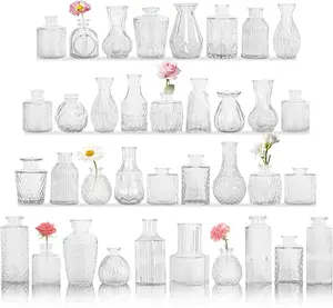 Set of 36 Glass Bud Vase Set, Small  Clear Flower Vase Centerpieces for Table Bulk Cute Rustic Style Mini Vase for Home Decor Wedding  Shower Birthday Party