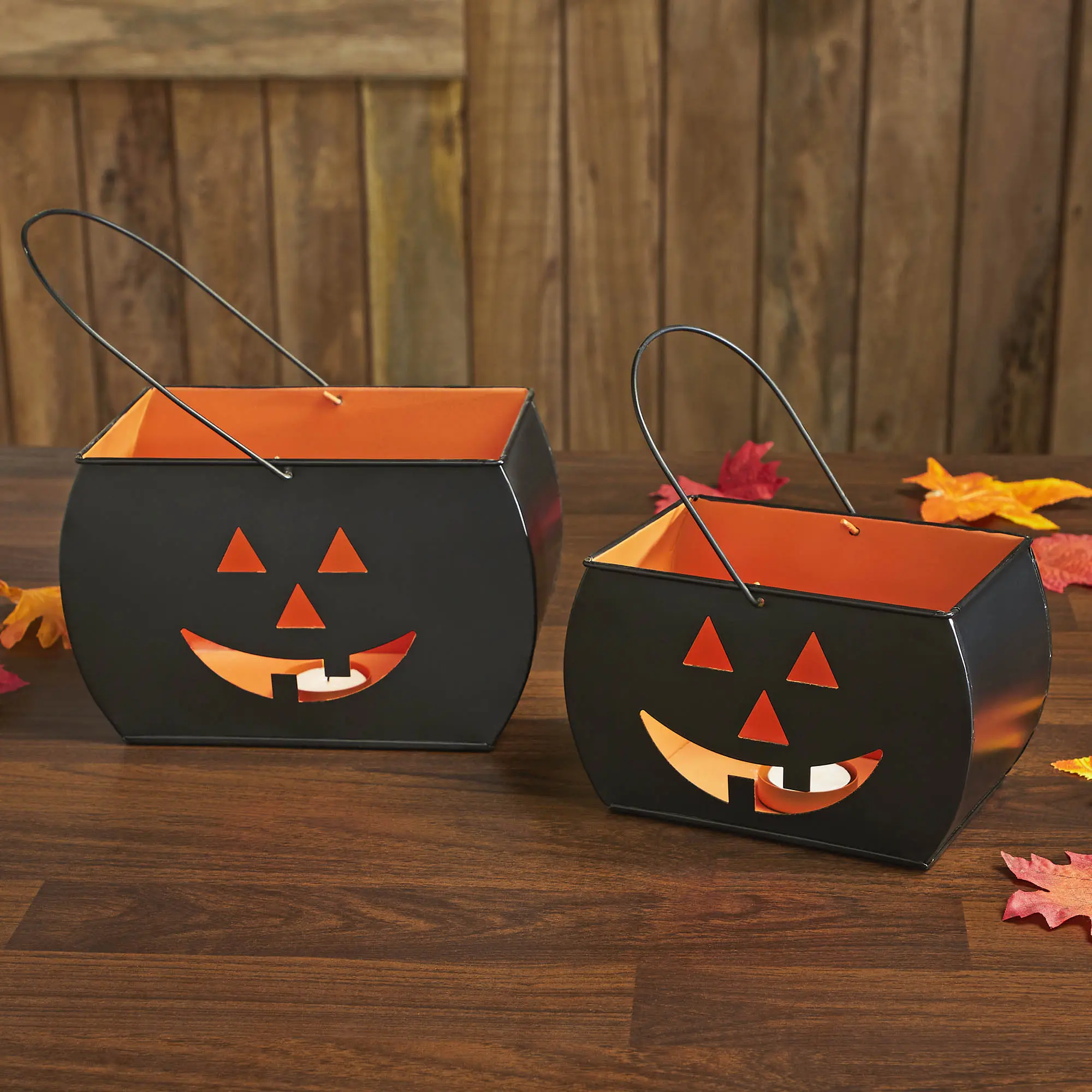Black Rectangle Hanging Halloween Lantern Tealight Holders, Set of 2, for Room Decor, Bathroom, Kitchen