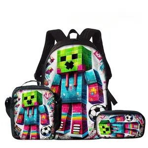 3pcs Building Block Figure Print Backpack - Lightweight Travel Backpack, Multi-Functional Storage Bag & Organizer | Adjustable Shoulder Straps, Stylish Design, Suitable for Teens, for Teenager