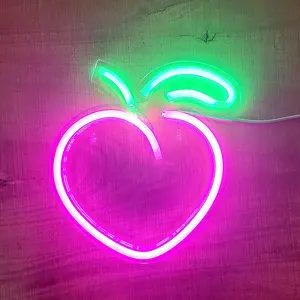 SERBASIC Peach LED Neon Light Sign - Transparent Acrylic with Back Panel, 5V/1A USB SMD2835 Artwork Novelty Lighting, Illuminated Modern Wall Art Decor for Bedroom, Party, Illuminated Novelty Lighting