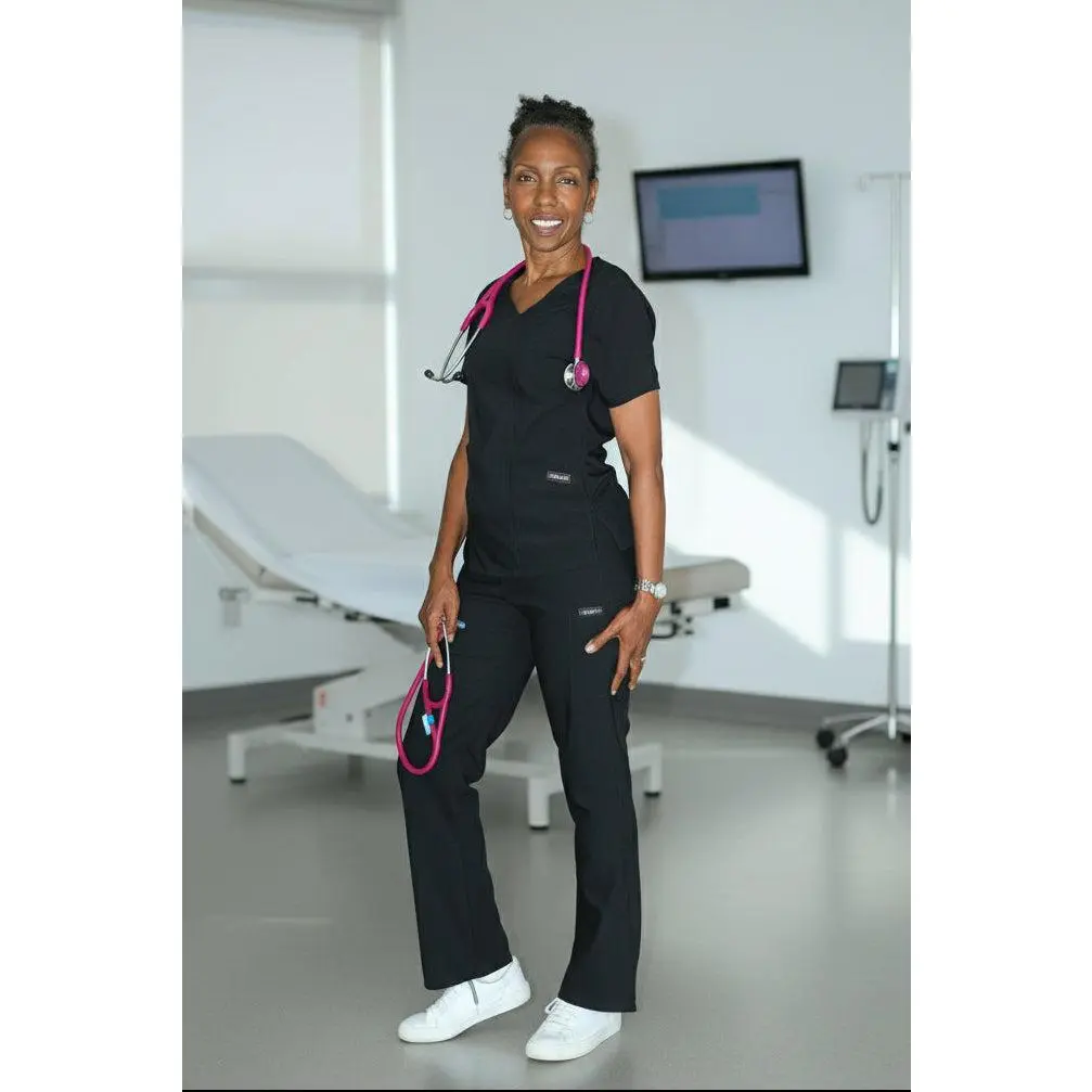 Women's High-Waisted Cargo Scrub Pants, Comfortable & Adjustable Fit, Breathable Flare Leg Design with 9 Pockets for Uniforms, Features, Uniform, High Waist