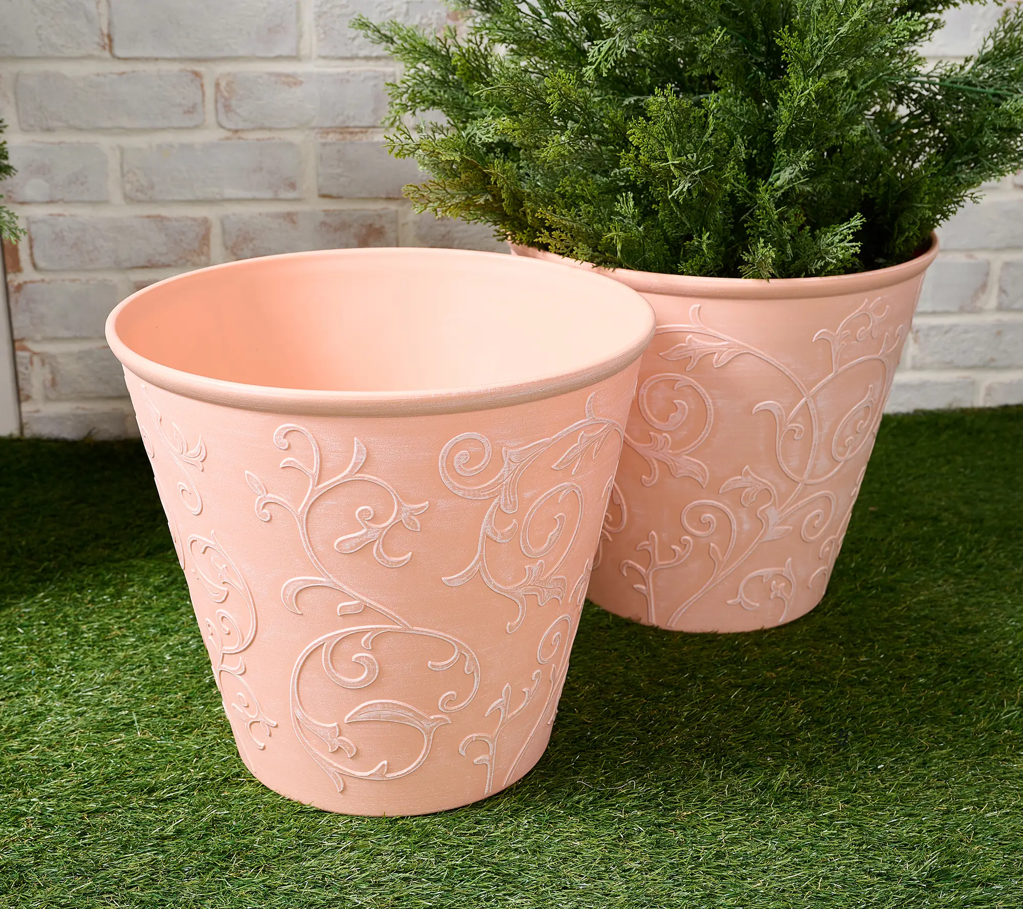 Garden Reflections 15" Diameter Scroll Design Planter 2-pack