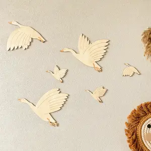 2026 Spring-Summer 3D Unfinished Wooden Flying Geese Decorative Wall Art Set - Neutral Boho Nordic Bird Decor, DIY Paintable Home Supply for Nursery Gift