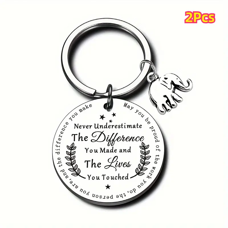 Animal Motif Elephant Keychain Set - 2-Piece Stylish Metal Key Charms with Engraved Motivational Quote, Durable Appreciation Gift for Friends