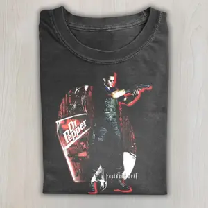 Albert Wesker Pepper Parody Graphic T-Shirt, Resident Evil Villain Action Pose Funny Meme Gamer Crossover Shirt, Survival Horror Game Streetwear Tee, Y2k Shirt, 2000s Shirt, Unisex Cotton Crewneck T-Shirt Menswear Womenswear Streetwear Top