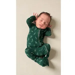 Buttery Soft Bamboo Baby Zippered Romper (Botanical Leaves)
