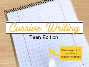 Cursive Writing Workbook for Teens - Discrete Cover with Uppercase and Lowercase Practice, Dry Erase, Laminated Card Stock, Spiral Binding