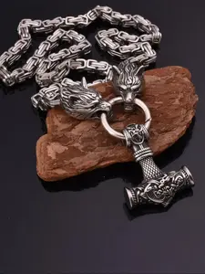 Vintage Wolf Head & Hammer Design Pendant Necklace, Stainless Steel Jewelry for Party, Daily Clothing Decor, Trendy All-match & Exquisite Jewelry for Birthday Gift