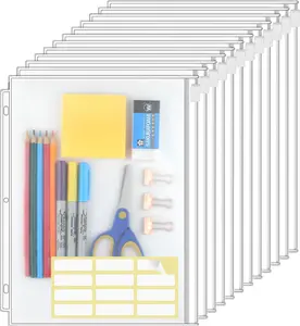 KTRIO Letter Size Binder Pockets 3 Ring Binder Zipper Pouch 12 Pack, 3 Holes Clear PVC Loose Leaf Bags 8.5"×11" Document Folders for Business Office School Supplies