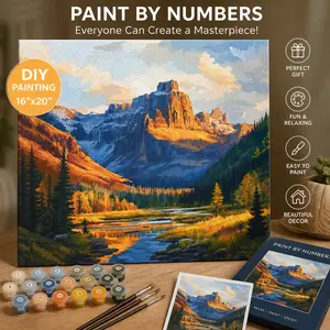 SorraaPaint by Numbers Kit for Adults Beginners, Framed and with Easel, Easy Acrylic Watercolors Oil Number Painting Art on Streched Canvas with Easel for Home Decor and Gift 16x20inch DIY Mountain Painting Kit