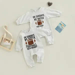 Infant Baby Boys Girls Football Season Jumpsuit Watch Football with Daddy Funny Romper Playsuit Sweatshirt