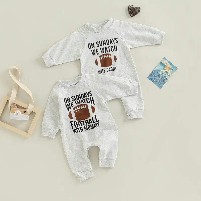 REDWOON Infant Baby Boys Girls Football Season Jumpsuit Watch Football with Daddy Funny Romper Playsuit Sweatshirt