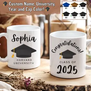 Personalized Graduation Mug - Custom University, Name, Year and Cap Color - Congratulations Mug - Class of 2025 Grad Gift - Made-to-Order Ceramic Coffee