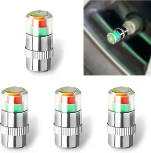 4 PCS Car Tire Pressure Monitor Valve Stem Caps, 2.4Bar 36PSI Tire Pressure Monitor Valve Stem Cap Sensor Indicator, 3-Color Eye Alert Valves Caps for Most Cars (Silver)