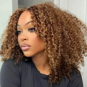Wavymy Styled-to-Go Blonde Highlight Afro Kinky Curly 7x5 Lace Wear Go Glueless Wigs Pre-Cut & Pre-Plucked 100% Human Hair Wig 180% Density