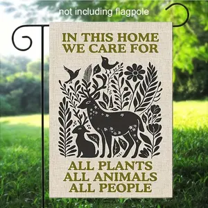 1pc Double-Sided Fabric Flag, 12x18 in Kindness-Themed "In This Home We Care for All People" Farmhouse Look Decor for Porch, Rustic Pasture (ONLY FLAG)