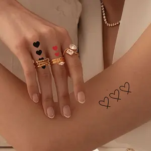 Fashion Cute Heart Pattern Temporary Tattoo Stickers, Easy to Use and Remove, Women's Finger Arm Wrist Tattoos, Street Art Party