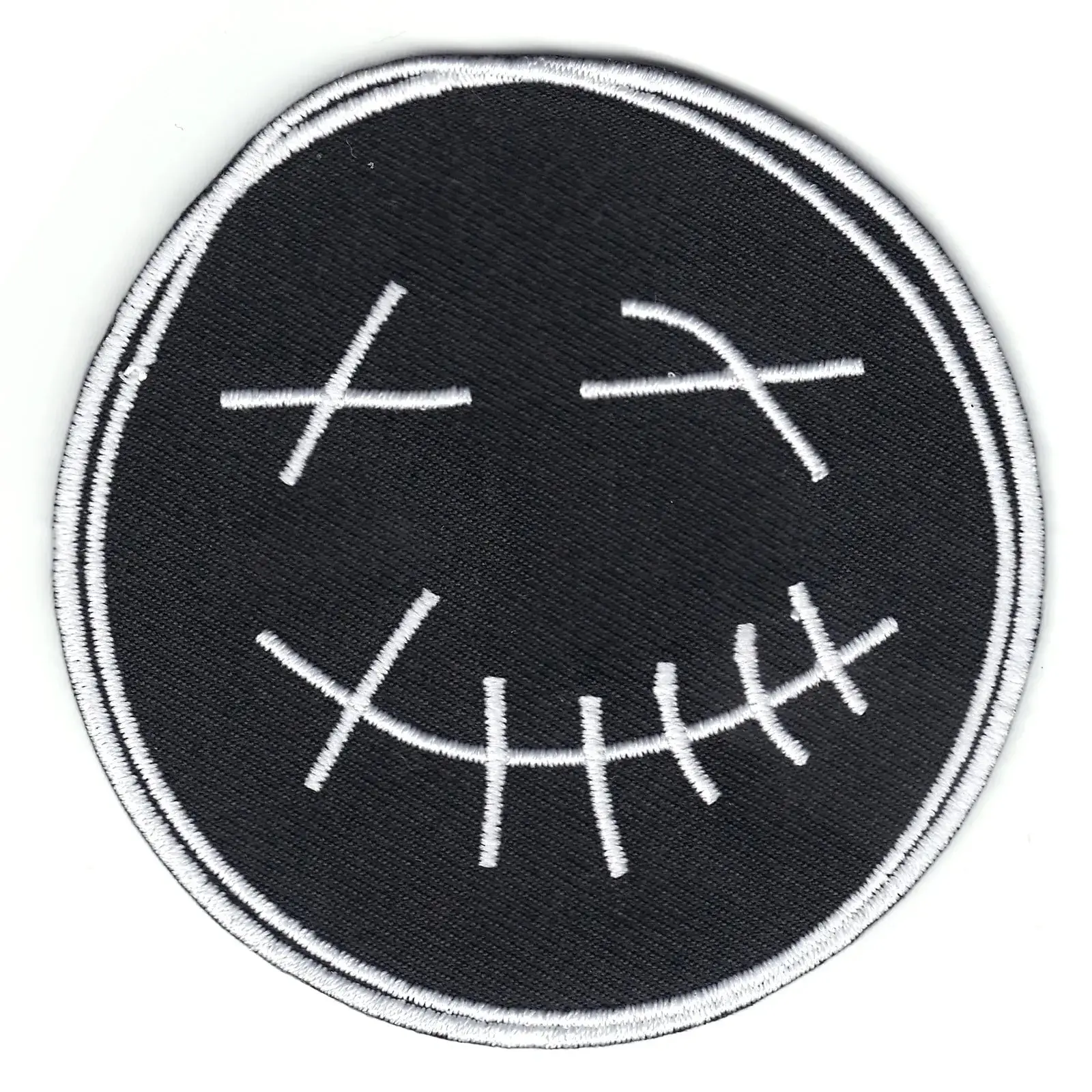 Smiley Black Face Patch Happy Dead Circle Embroidered Iron On