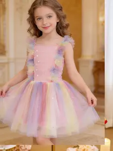 Rainbow Star Tutu Dress | Girls Pink Birthday Party Gown